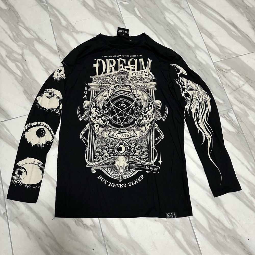 Killstar gothic Longsleeve goth shirt eye reaper pentagram satanic goth print